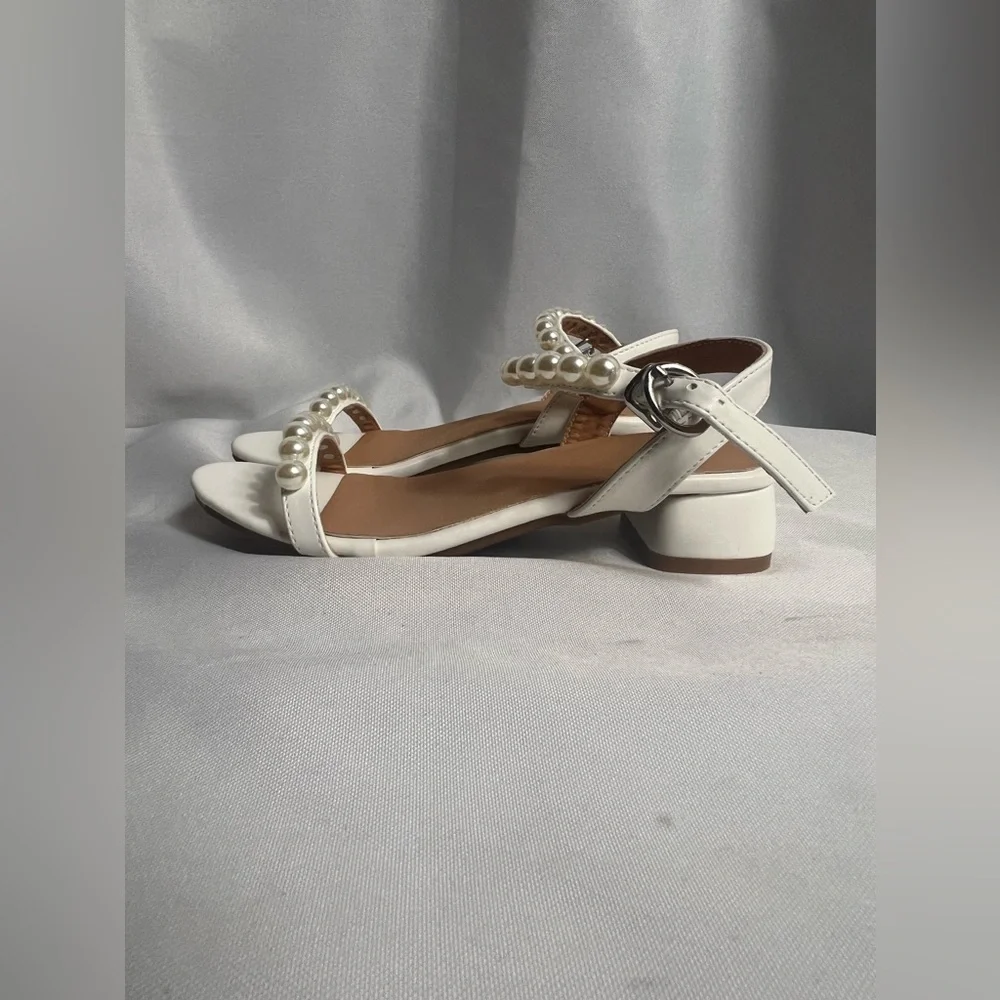 Girls Faux Pearl Decor Fashion Ankle Strap Sandals Size 32 US 13.5 Kids Dressy